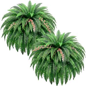 2PCS 48"/128Leaves Artificial Boston Fern Bush, Large Artificial Ferns for Outdoors Look Real Fake Ferns, UV Resistant Faux Outdoor Plants, Faux Fern Vines for Home and Office Decor