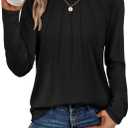 ATHMILE Womens Long Sleeve Shirts Pleated Business Casual Basic Tunic Tops Fall Tees Clothes (Black, XXL)