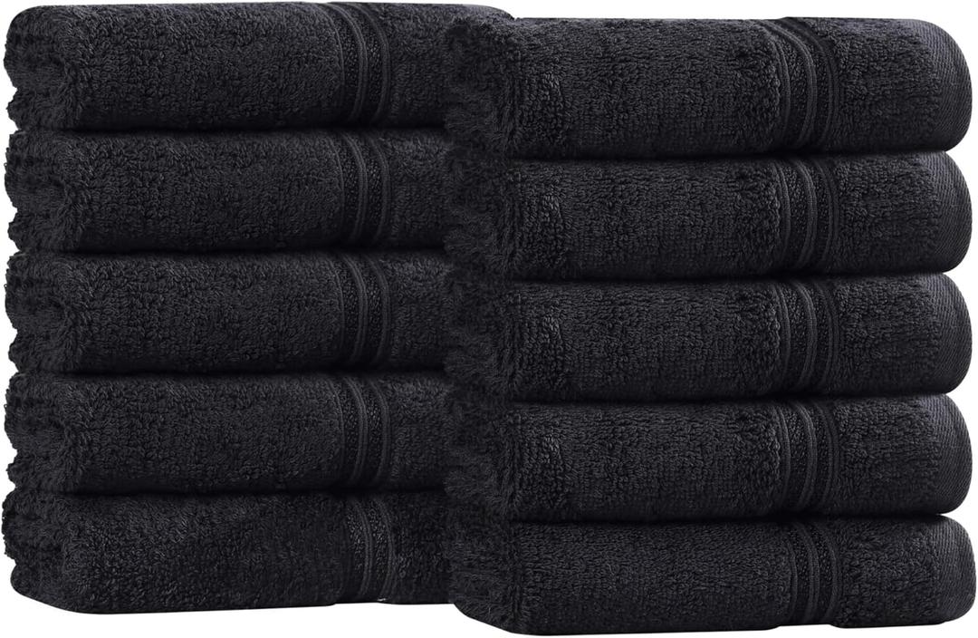 Superior Egyptian Cotton 10-Piece Face Towel Set , Small Towels For Facial, Spa, Quick Dry, Absorbent Towels, Bathroom Accessories, Guest Bath, Home Essentials, Washcloth, Airbnb, Black