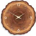 XNM Rustic Large Clock for Kitchen Brown Wood Wall Clocks Battery Operated 16 Inch Analog Annual Ring Wall Clock Non Ticking (MDF No Solid Wood)