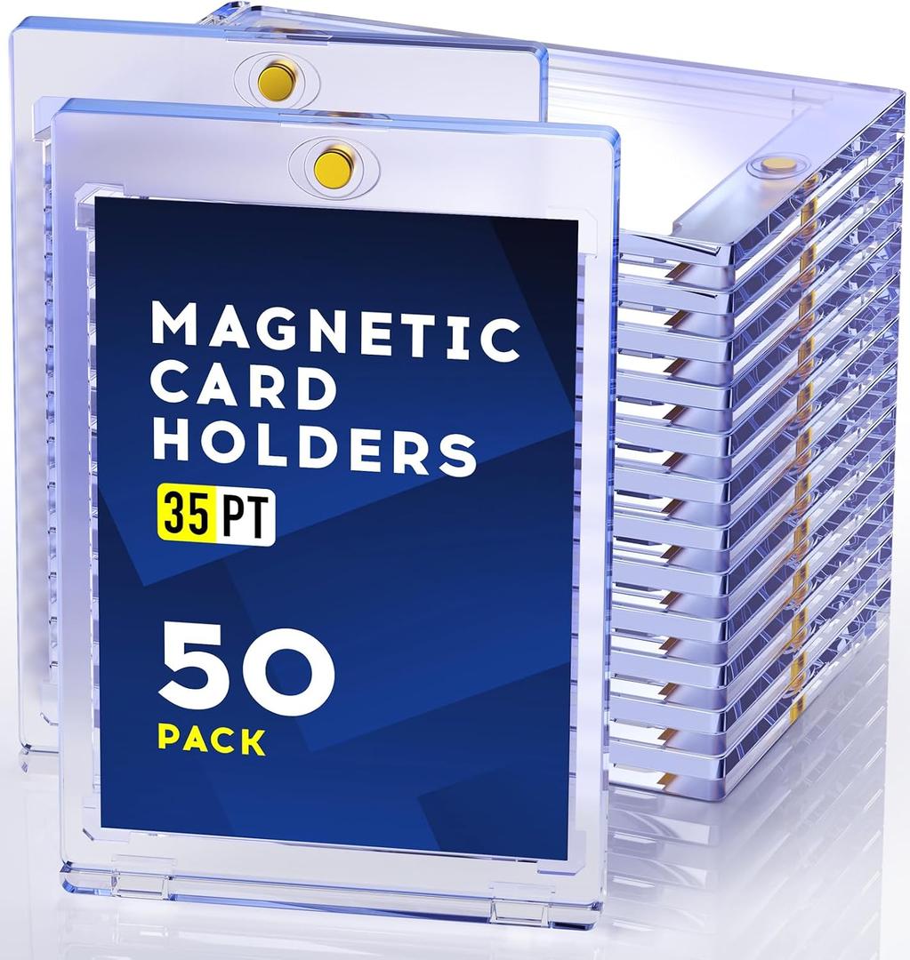 50ct Magnetic Card Holder, 35pt One Touch Card Holder, U-V Protectors Hard Plastic for Trading Cards, Magnet Case, Sports, Game, Football, Baseball, 50 PACK