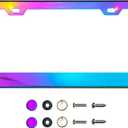 T304 Stainless Steel License Plate Frame  8K Mirror Polish Finish, Rust-Resistant, Slim Design, Universal Fit, Includes Screw Caps, Washers & Stainless Steel Screws (Iridescent)