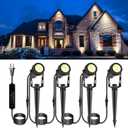 ECOWHO Outdoor Landscape Lighting, 12V LED Low Voltage Landscape Lights Waterproof Outdoor Spotlights Plug in, Graden Lights with Connector for Yard Flag Tree Pathway Lawn Decor(4 Pack Warm White)