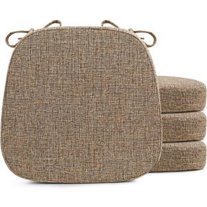SINOSSO Thickened 2.5" Dining Chair Cushions, Soft Blended High Density Support Foam Kitchen Seat Cushions with Ties, U-Shaped Non-Slip Indoor Chair Pads, 16.5" x 16", 4 PCS, Light Brown, 16.5x 16.1x 2.5"-4pcs