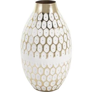 Deco 79 Metal Geometric Decorative Vase Geometric Dot Centerpiece Vase with White Accents, Flower Vase for Home Decoration 6" x 6" x 10", Gold