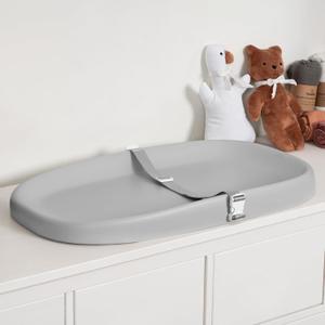 Papablic Wipeable Baby Changing Pad with Removable Safety Strap, Easy to Clean & Non-Slip Waterproof, Changing Pad for Dresser,Bed (Grey)