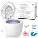 2025 Upgraded Ultrasonic Retainer Cleaner Machine Deep Clean with Buzzer Alarm, Versatile Denture Cleaner 45kHz, Mouth Guard Cleaner, Night Guard Cleaner Dental Cleaning Pod 6 u/v Lights (White)