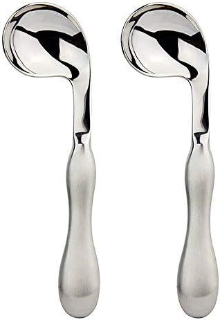 Adaptive Utensils 2pcs Curved Spoon Set Right Handed Angled Spoons Cutlery Utensil Stainless Steel Eating Silverware for Hand Tremors, Arthritis, Parkinson's or Elderly Use