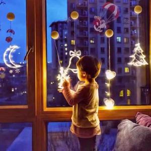 5Pcs Christmas Window Lights, Battery Powered Twinkle Lights Christmas Decorations Indoor Outdoor for Wall Door Porch Balcony Glass Decor with Suction Cup & Timer