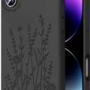 Magnetic Engraved Case Compatible with iPhone 16 Case, Compatible with Magsafe, Camera All-Round Protection, Slim Liquid Silicone Phone Case for Women Girls, Black Flower