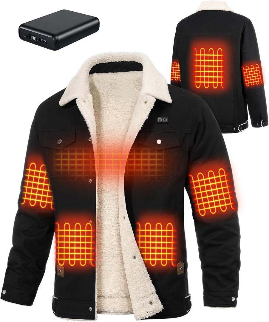HEEKPEK Heated Jacket for Men with 18400mAh Long-Lasting Battery, 5-Zone Heated Sherpa Lined Coat for Outdoor Winter (Medium, Black)