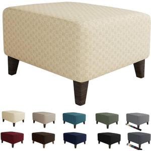 MAXIJIN Jacquard Ottoman Cover Slipcovers Folding Storage Stool Furniture Protector Cover Soft Thick Rectangle Foot Rest Slipcover with Elastic Bottom (Ottoman Small, Light Beige)