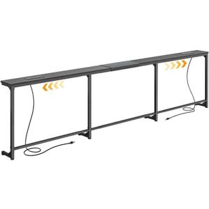 Huuger 94.5-110.2'' Extendable Behind Couch Table with Outlets, Black, 94.5- 110.2"W x 29.5"H
