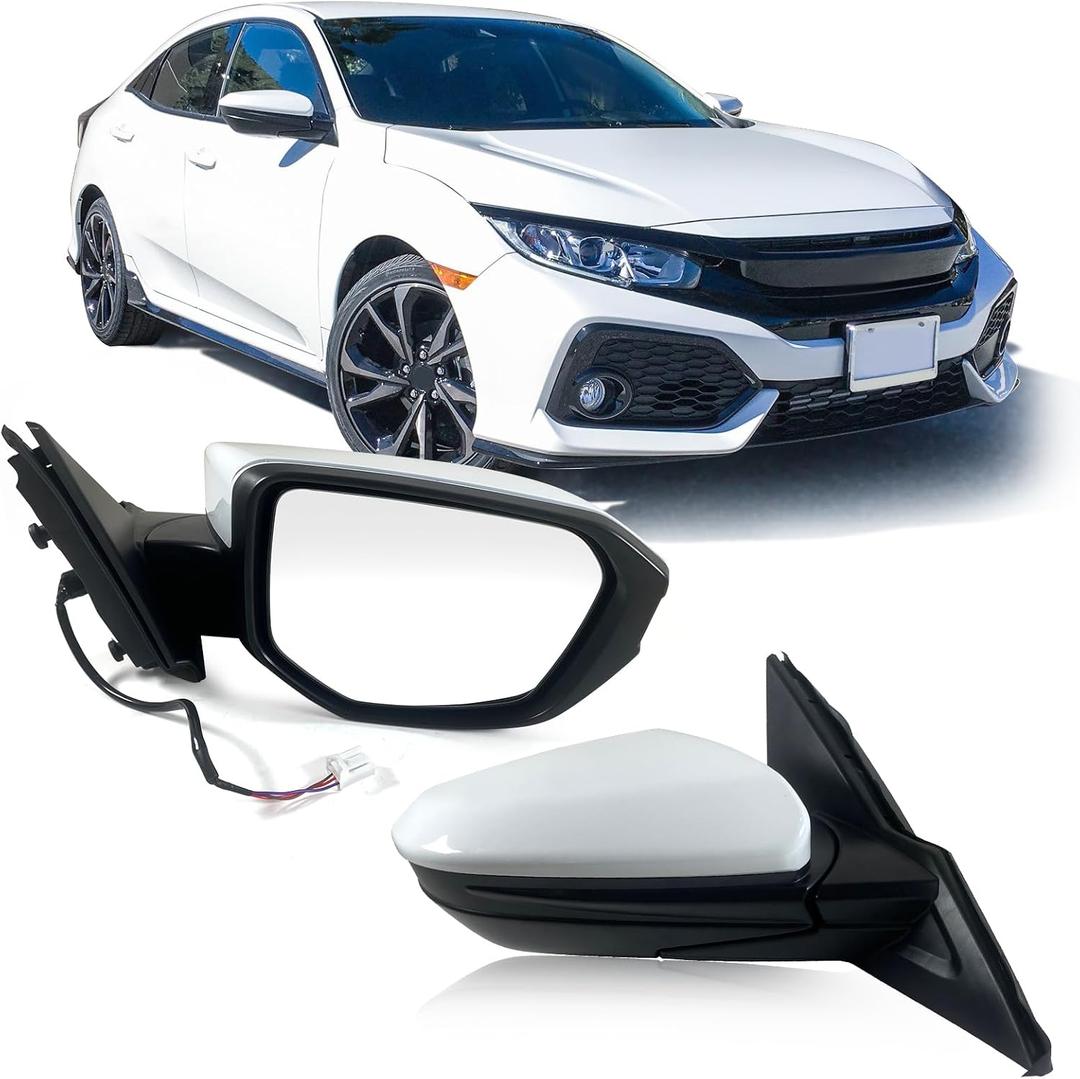 Right Passenger Side Door Mirror For 2016-2021 HONDA CIVIC LX SE Sport with Power Mirror Ajust Manual Fold Non-Heated Match to Taffeta White Replace 76208TBAC03ZA; HO1321283(3 Pins)