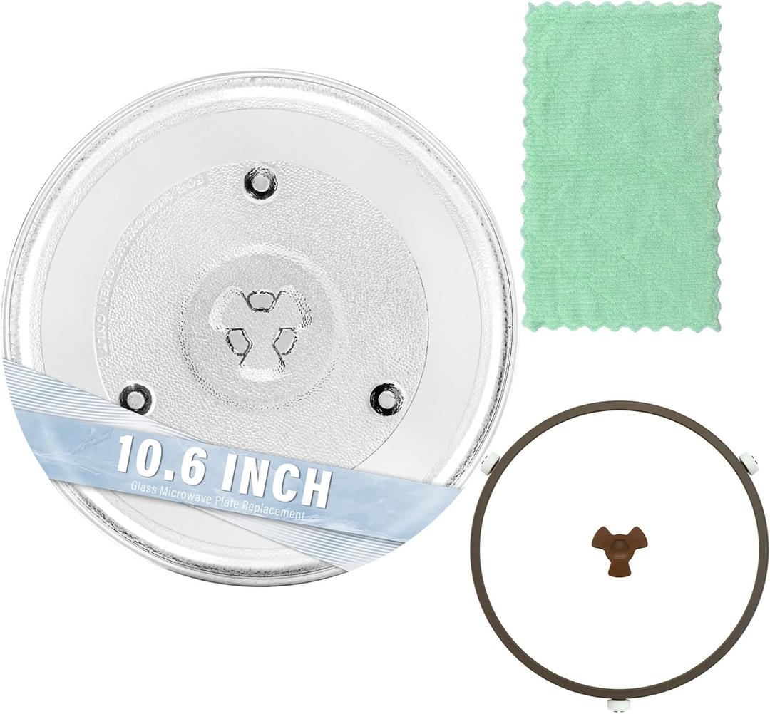 10.6" Glass Microwave Plate Replacement for WB48X21336 Microwave Turntable Tray Oven Rotating Dish Tray with Y shaped design for Better Reheating and Even Heat Distribution