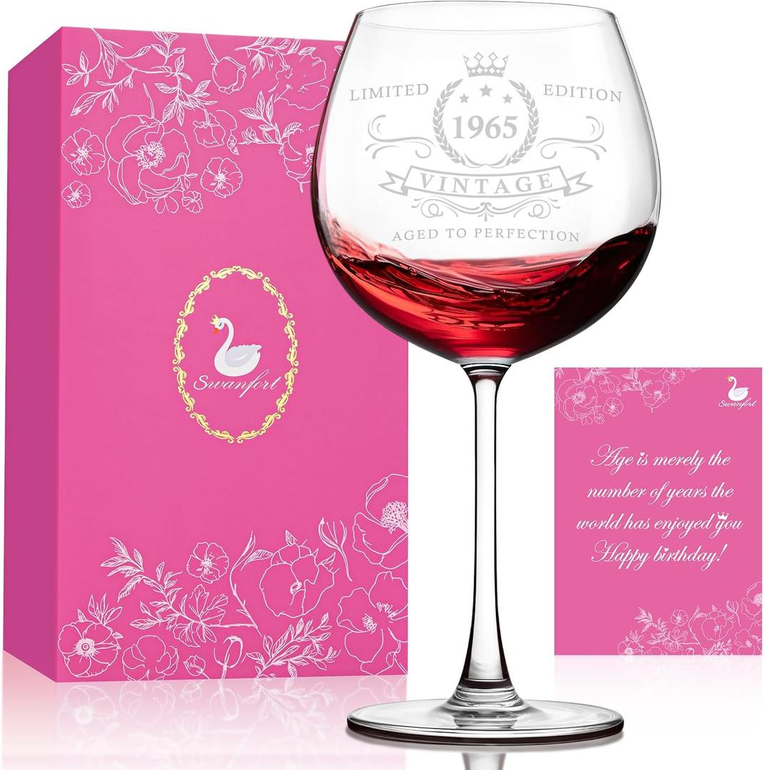 Swanfort 61th Birthday Gifts for Women, Vintage 1955 Wine Glass, 61th Birthday Decorations for Women, Meaningful 61th Gifts, Funny 61 Year Old Birthday Gift, Turning 61 Present for Her.