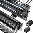 Jadaol [UL Listed] 48 Port Patch Panel Rackmount or Wall Mount 19-Inch, 2U Cat 6 Network Panel Preloaded with 48 Keystone Couplers Plus 2 Spare, 10Gbps Ethernet Panel with Cable Management & Back Bar