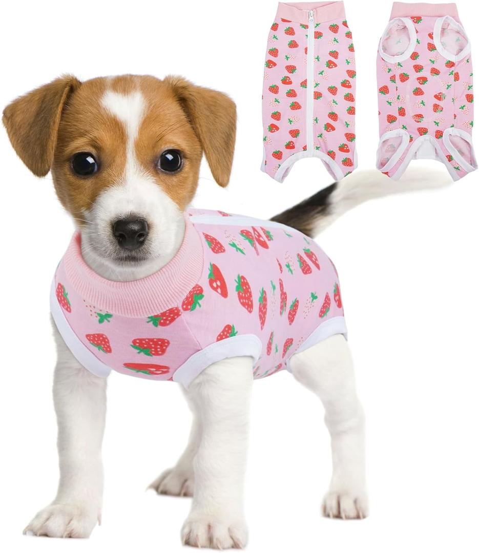 BRKURLEG Small Dog Recovery Suit After Surgery Female Male, Back Zipper Spay Recovery Suit for Dogs & Cats, Anti-Licking Puppy Surgical Onesie for Abdominal Wound, Cone Alternative, Pink XS