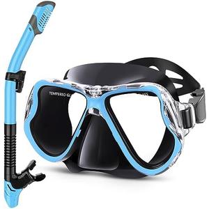 Greatever Dry Snorkel Set,Panoramic Wide View Anti-Fog Scuba Diving Mask,Professional Snorkeling Gear for Adults Kids