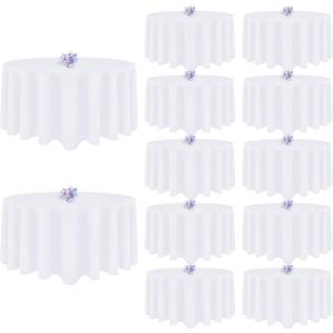 12 Pack White Round Tablecloth 120 Inch Round Table Cloth, Wrinkle Resistant and Washable Tablecloth Polyester Fabric Table Cloth Round Cover for Dining Wedding Banquet Party