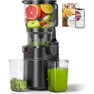 Cold Press Juicer Machine, 6.3" Wide Chute for Whole Fruits & Vegetables | AMZCHEF Self-Feeding Slow Masticating Juicer, 3-in-1 for Juice, Nut Milk, Sorbet, Triple Filtration, Easy Clean