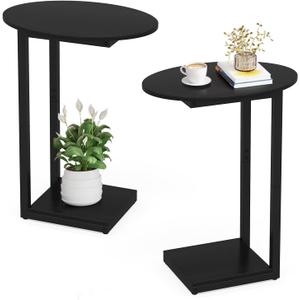 Hosfais Small Side Table End Table, C-Shaped Wood Coffee Table TV Tray for Eating Couch Tables for Small Space, Living Room, Bedroom, Couch (Black 2 Pack)