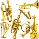Mini Musical Instruments Set Miniature Musical Instruments Gold Christmas Tree Ornaments Mini Instruments Collection with Tiny Guitar Trumpet Saxophone Dollhouse Accessories Holiday Decorations 7pcs