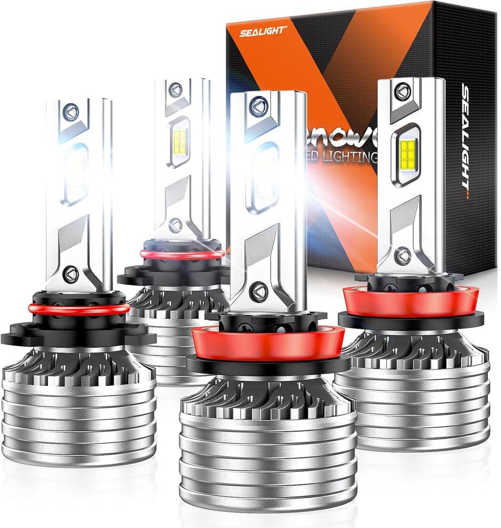 SEALIGHT 9005/HB3 H9/H8/𝐇𝟏𝟏 LED Fog Bulbs, 140000LM Brightness, 6500K Cool White, IP68 Waterproof fog lights Bulbs with Cooling Fan & Double Copper Tube, Automotive Replacement Bulbs, Pack of 4