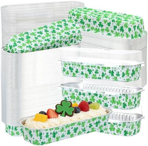PAJIXANTHIC 100Pcs Mini Loaf Pans with Lids,6.8oz Rectangular Aluminum Foil Baking Pans Disposable Mini Cake Pans,St. Patrick's