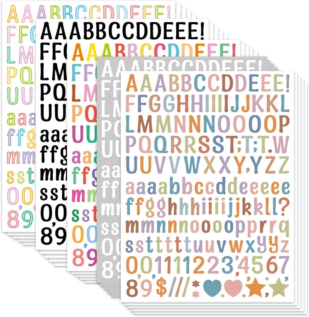4680 Letter Stickers 30 Sheets Alphabet Stickers 0.5in Vinyl Self-Adhesive Number Alphabet Stickers, Mailbox Numbers Labels DIY Crafts Art Making, Decals for Sign, Notebook (A4, Multiple Colors)