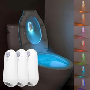 ONXE Toilet Night Light Motion Sensor, 8 Color Changing LED Wall Motion Sensor Light Indoor Bathroom Accessories Decor, Inside Toilet Lights Unique Gadgets for Men Kids Birthday Gifts 3 Pack
