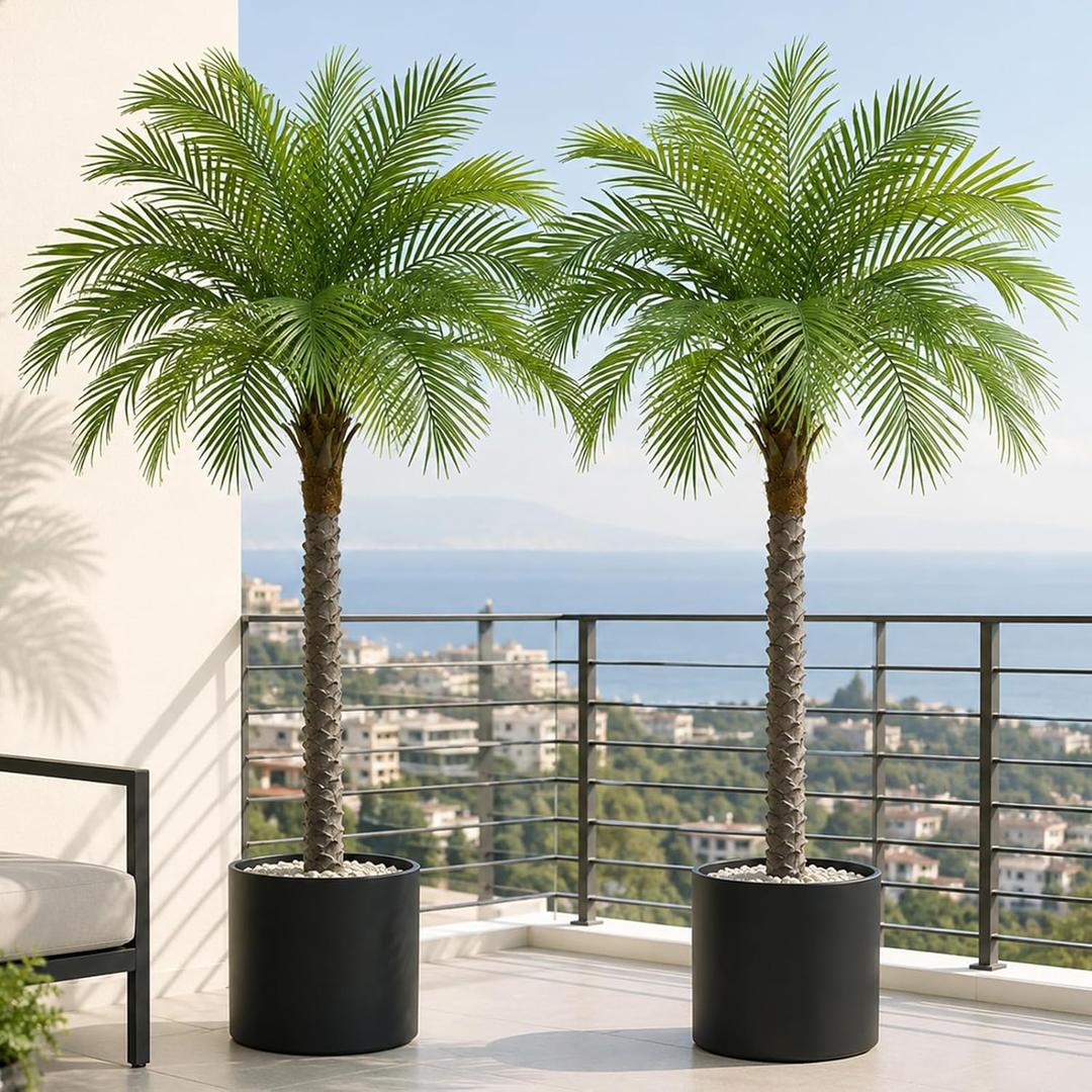 5ft Artificial Phoenix Palm Tree, Faux Coconut Silk Tropical Fake Palm Plant for Indoor Outdoor Home Office Patio Bathroom Pool Coastal Decor(Set of 2)