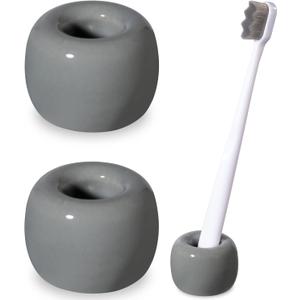 Urbanstrive Sleek Mini Ceramics Toothbrush Holder Stand for Bathroom Vanity Countertops (Gray 2-Pack)