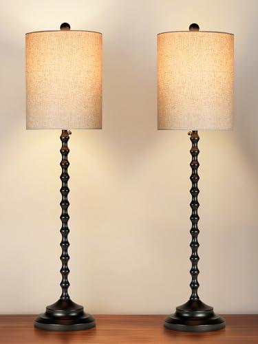 Lampworks Buffet Lamps, Table Lamps Set of 2-23" Tall with Sturdy Metal Bases & Textured Linen Shades - UL Certified, Ideal for Creating a Cozy Vibe in Living Rooms, Dining Rooms & Entryways