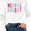 Christmas Shirts for Women Cute Christmas Tree Graphic Long Sleeve T Shirt Funny Holiday Xmas Top, 2XL