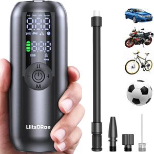 Electric Air Compressor Portable Bike Pump Car Tire Inflator, Max 150 PSI, Auto Shut-Off Air Pump with Presta and Schrader Valves for All Bicycles Motorcycles Balls and Cars