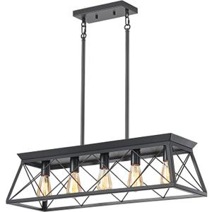 HuixuTe 5-Light Farmhouse Pendant Light for Dining Room, Rustic Kitchen Island Lighting, Adjustable Height Chandeliers for Kitchen, Dining Room Table Black