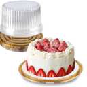 NPLUX 10 Inch Plastic Cake Carriers Gold Cake Containers with Lid and White Cake Boards, Clear Cupcake Holder for 1-2 Layer Cheesecake, Bundt Cake Pie Bakery Supplies(5 Pack)