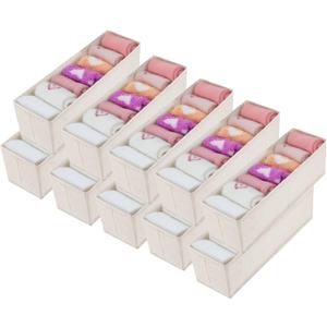 10 Pcs Mini Foldable Clothes Drawer Organizer, Fabric Drawer Organizer for Nursery, Small Drawers Fabric Organizers for Clothing, Sock Underwear Bra Belt Tie Scarves Drawers, Light Beige