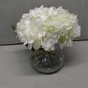 Hollyone Hydrangea Artificial Flowers with Vase White Silk Fake Flowers Arrangements in Glass Vase with Faux Water for Home Bathroom Office Table Centerpiece Shelf Decorations