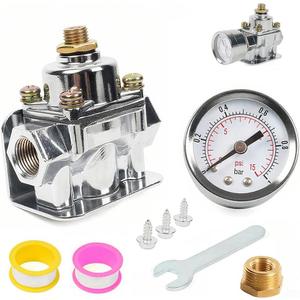Adjustable Fuel Pressure Regulator Carburetor Parts with Fuel Gauge Kit for Holley and Edelbrock Carburetors, 4 1/2 to 9 PSI, 3/8in NPT, 12-803