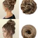 HSLHDI 2PCS Messy Bun Hair Piece-Large Wavy Curly & Donut Updo Hair Pieces Set, Scrunchies Synthetic Chignon Ponytail Extensions Thick Updo for Women(Light Brown to Ash Blonde)