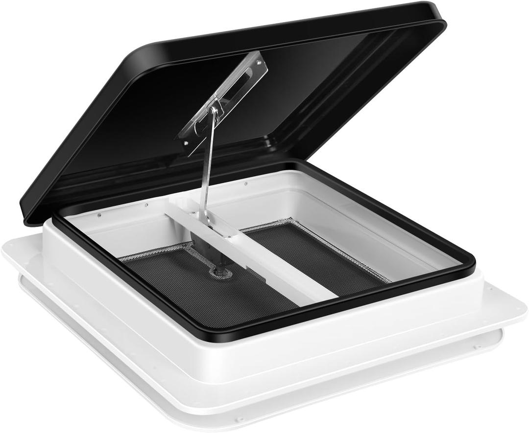 RV Roof Vent Kit 14" x 14" Manual Lift Black Lid