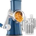 Geedel Rotary Cheese Grater, Kitchen Mandoline Vegetable Slicer with 3 Interchangeable Blades, Easy to Clean Rotary Grater Slicer for Fruit, Vegetables, Nuts