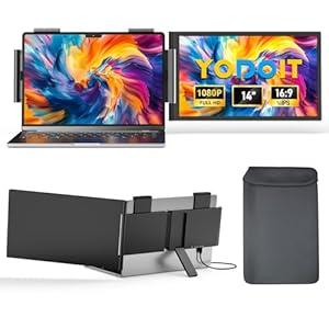 Yodoit Laptop Screen Extender, 1920×1080 14" FHD Travel Monitor with USB Type C Port and Built-in Speakers Compatible with MacBook