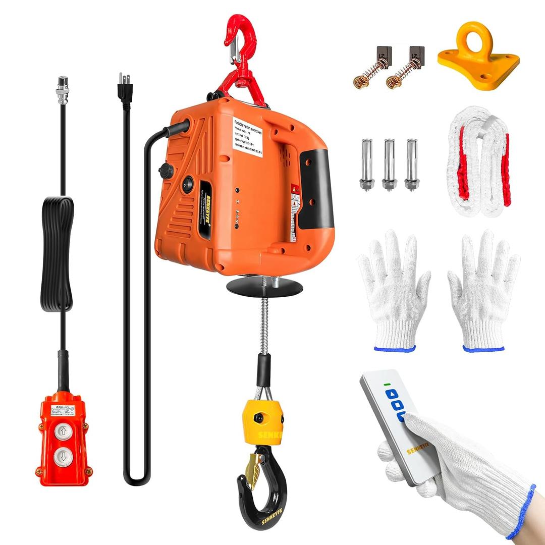 Power Electric Portable Hoist Winch 1500LBS, 3 in 1 Electric Cable Hoist 110V 25 FT with Lifting Strap, Electric Hoist Lift Ceiling Winch for Lifting Towing