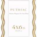 4x6 Wavy Picture Frame, Zinc Alloy Gold Frame, Tempered Glass | Decorative wave profile with included 3x5 mat, ideal for wedding photos, anniversaries, portraits, and elegant home dcor