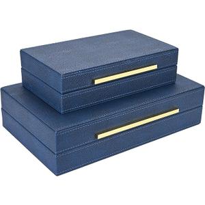 ZIKOUL Navy Blue Shagreen box Set of 2 Faux Leather Decorative Boxes,Large Nesting Storage Decorative Boxes with Lids for Modern Home Decor Stacking Jewelry Box Organizer