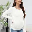 LOMON Maternity Shirts Long Sleeve Thermal Tops Side Ruched Casual Tshirt Crewneck Fleece Base Layer for Pregnant Women (White, L)