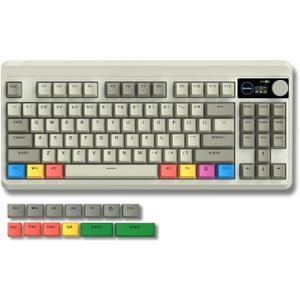 Womier Retro 75% Gaming Keyboard with OLED Display&Knob, M87 Pro Bluetooth 5.1/2.4GHz /USB-C Wireless Mechanical Keyboard with Hot-Swappable Custom Switch, Compact Gamer RGB Keyboard-Grey